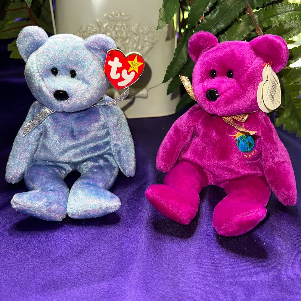 NWT & VTG📌TY Beanie Baby Clubby II the Bear & Millennium Bear 99 both w/ Oddity